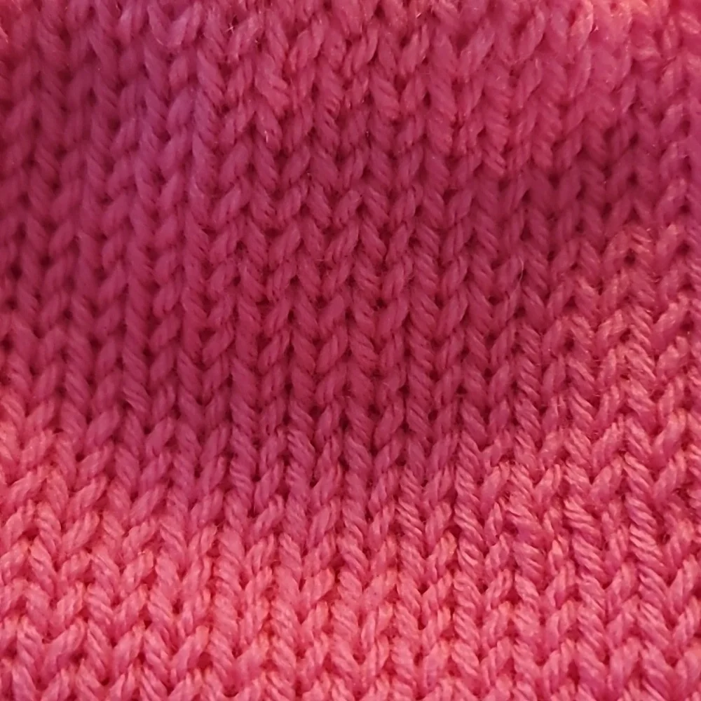 Handmade Pink Knit Beanie with Multicolor Pom-Pom